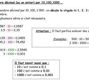 Diviser des nombres décimaux par 10, 100 et 1000